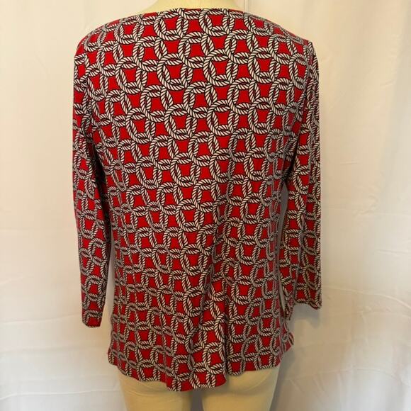 Talbots Red Geometric Print Top Pima Cotton 3/4 Sleeve Women Sz Large - Picture 2 of 5